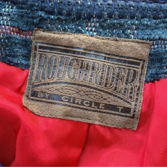 Rough Rider Circle T Chenille Cropped Buttoned Jacket Tan Green Blue Size M - Picture 7 of 9